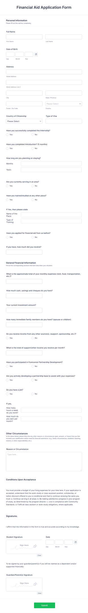 Financial Aid Application Form Template Jotform 9239