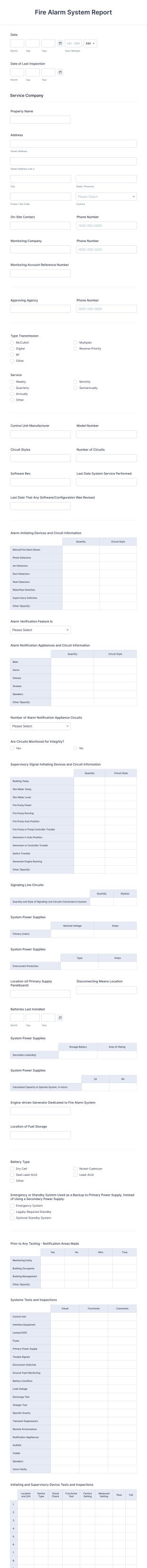 Fire Alarm Inspection Report Template Form Template