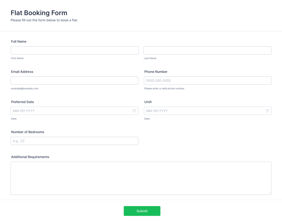 Flat Booking Form Template 