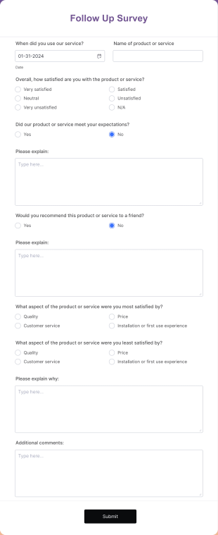 Follow Up Survey Form Template