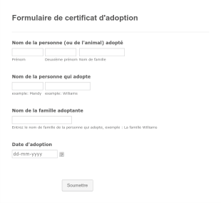 Formulaire De Certificat D'adoption Form Template