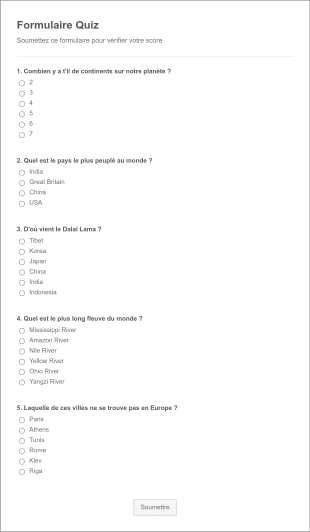 Formulaire Quiz Form Template