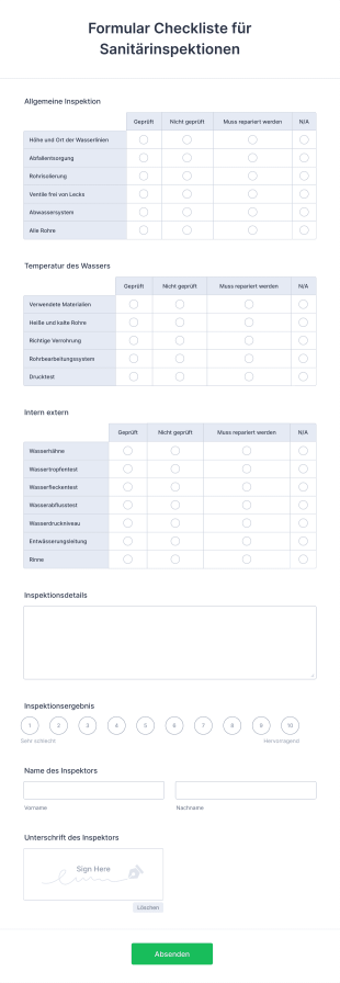 Formular Checkliste Für Sanitärinspektionen Form Template