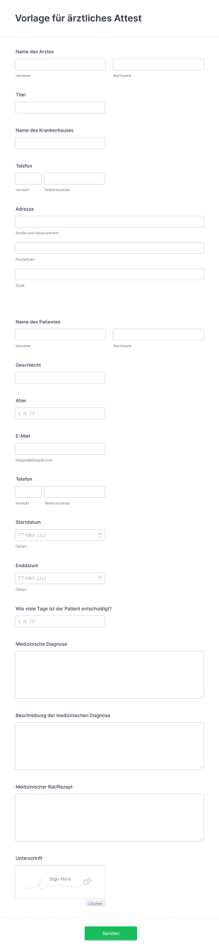 Formular für Ärztliches Attest Formularvorlage | Jotform