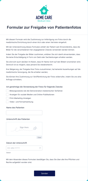 Formular Zur Freigabe Von Patientenfotos Form Template