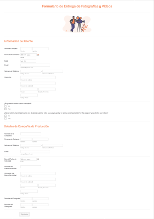 Formulario De Entrega De Fotografías Y Vídeos Form Template