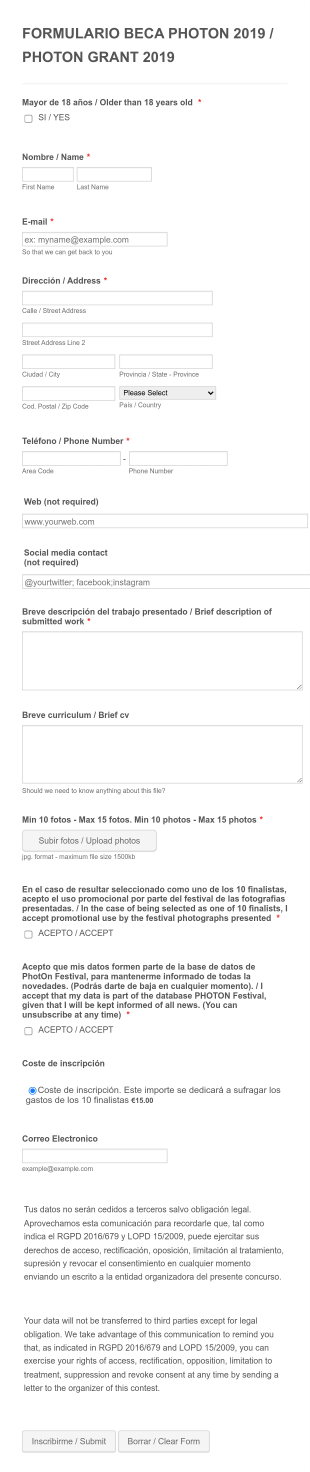 Formulario De Inscripción A Festival De Fotografías Form Template