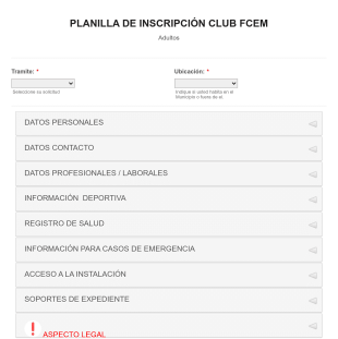 Formulario De Planilla De Inscripción A Club Deportivo Form Template