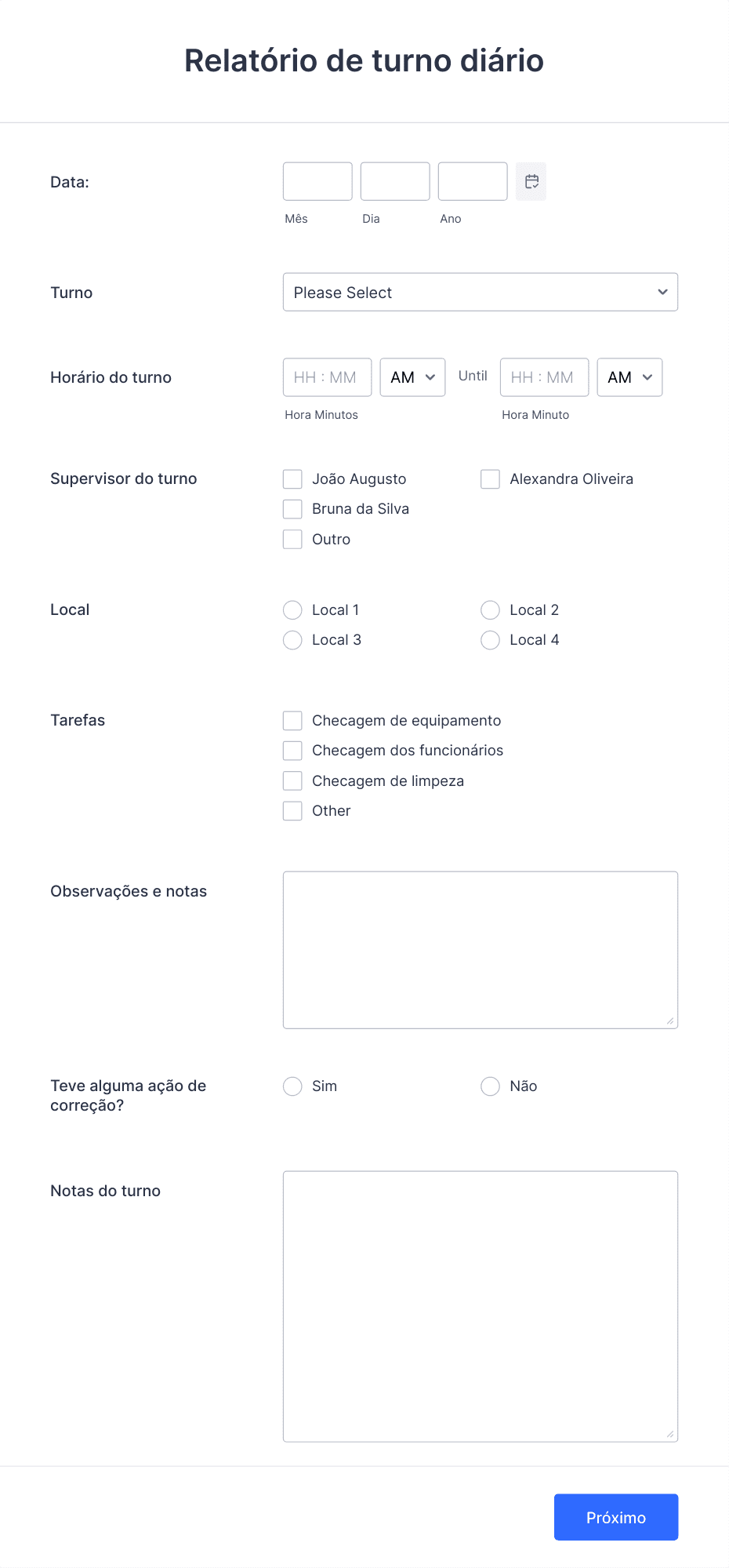 Formulário De Relatório De Turno Diário Modelo De Formulário | Jotform