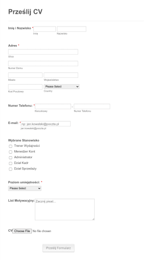 Formularz Poboru CV Form Template