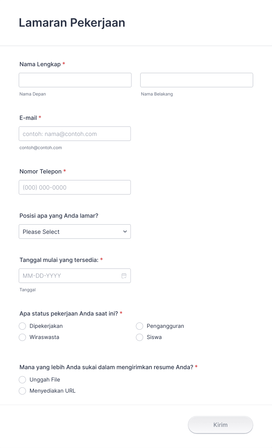 Formulir Umum Lamaran Pekerjaan Template Formulir | Jotform