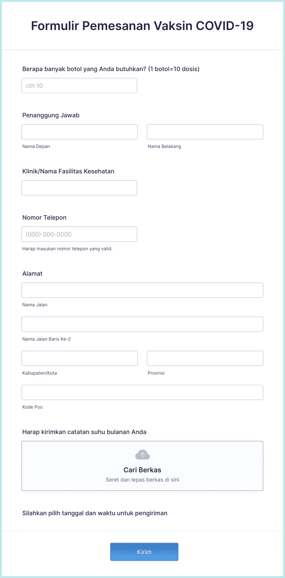 Formulir Pemesanan Vaksin COVID-19 Template Formulir | Jotform