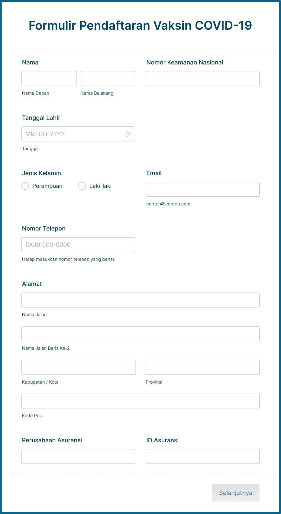 Formulir Pendaftaran Vaksin COVID-19 Template Formulir | Jotform