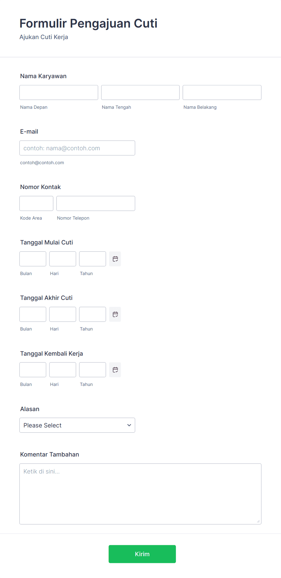 Formulir Pengajuan Cuti Template Formulir | Jotform