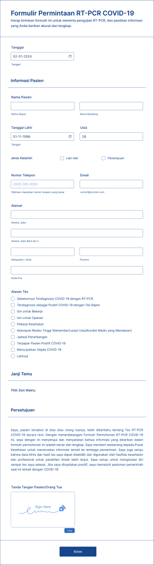 Formulir Permintaan RT PCR COVID 19 Form Template