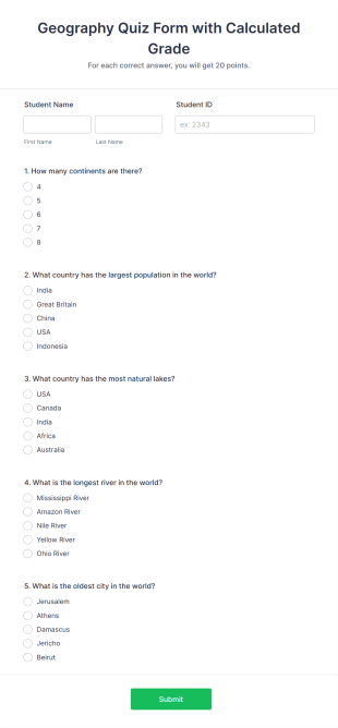 Geography Quiz Form Template