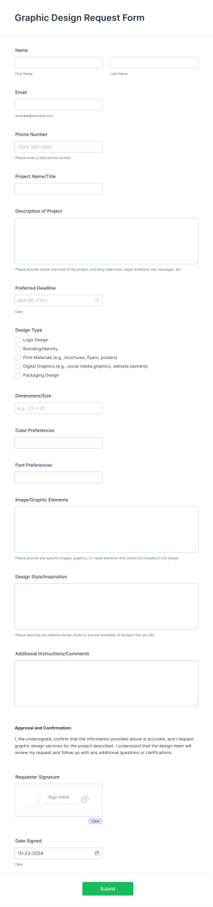 Graphic Design Request Form Template