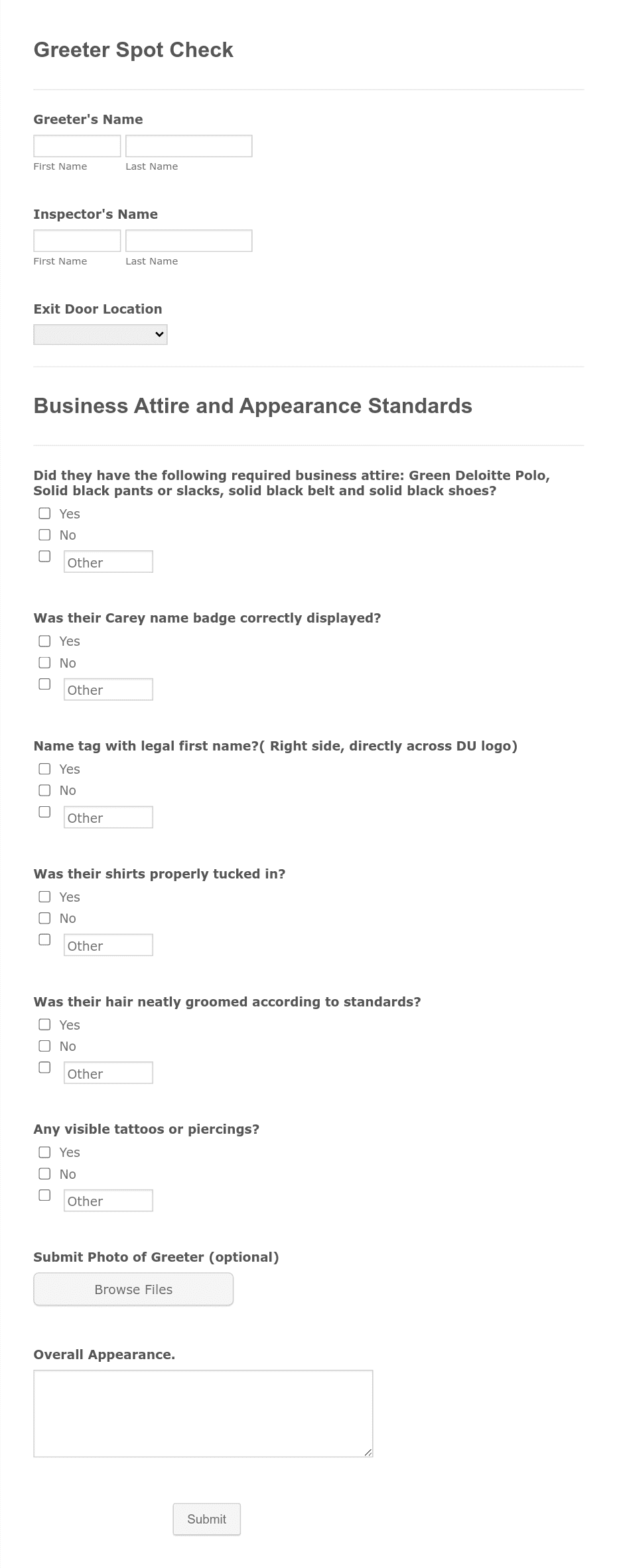 Greeter Spot Check Form Template | Jotform