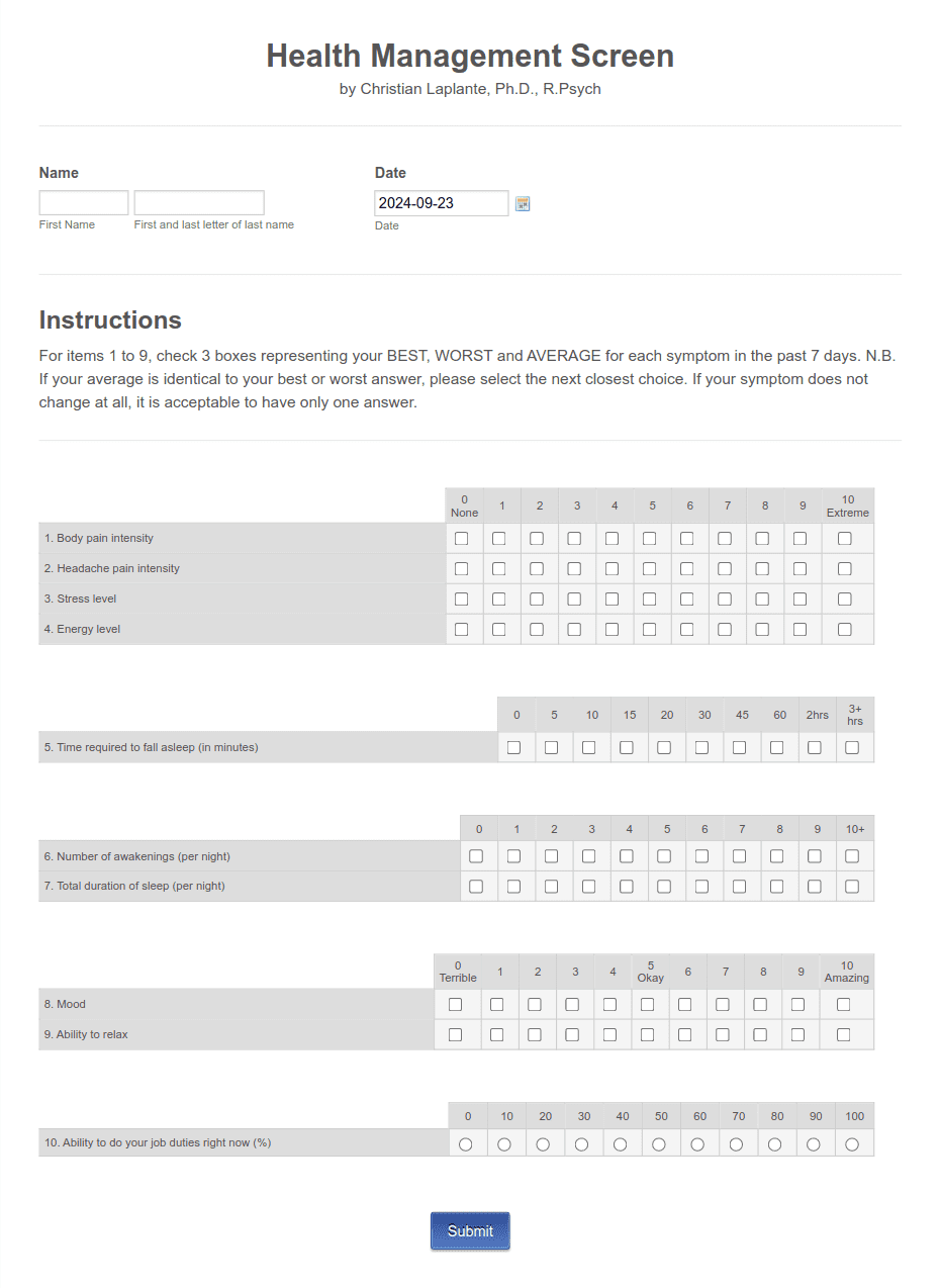 Lifemark Health Management Screen Form Template | Jotform