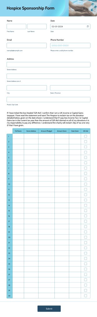 Hospice Sponsorship Form Template