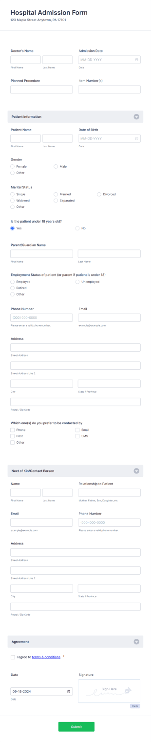 Hospital Admission Form Template