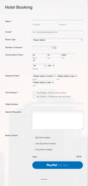 Hotel Booking Payment Form Template