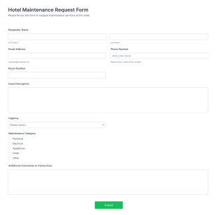 Hotel Maintenance Request Form Template | Jotform