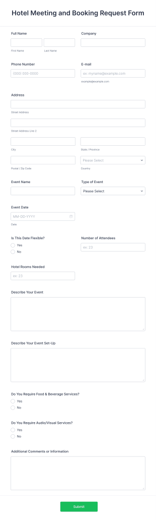 Hotel Meeting And Booking Request Form Template