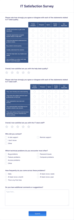 IT Satisfaction Survey Form Template
