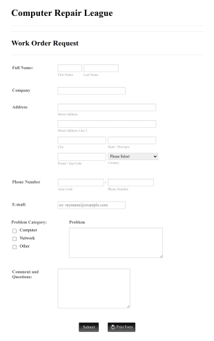 IT Service Request Form 2 Form Template