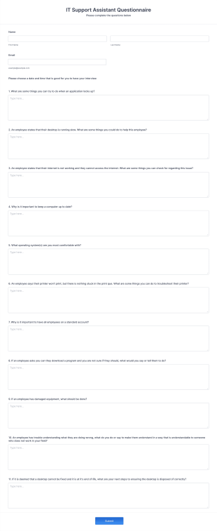 IT Support Assistant Questionnaire Form Template | Jotform