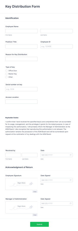 Key Distribution Form Template | Jotform