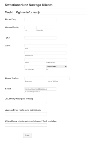 Kwestionariusz Klienta Web Designera Form Template