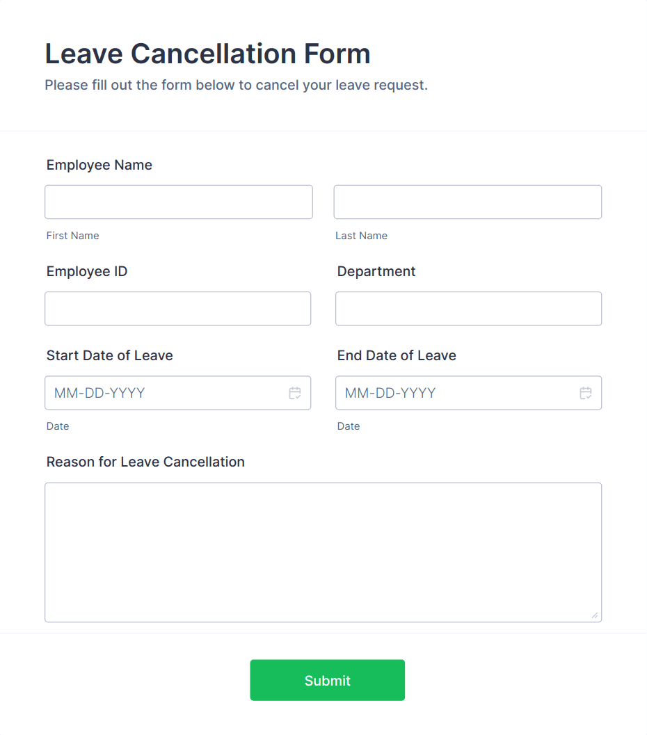 Leave Cancellation Form Template | Jotform