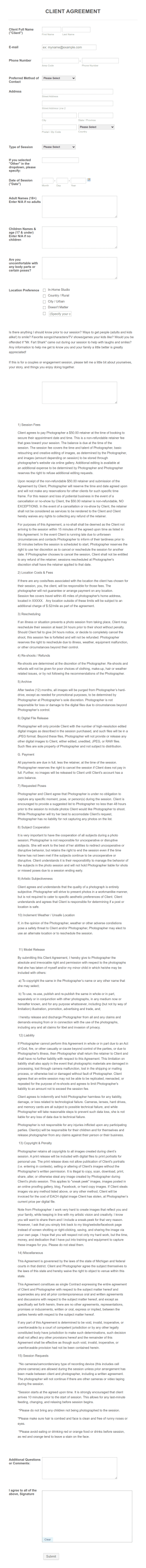 Legal Photography Contract Form Template