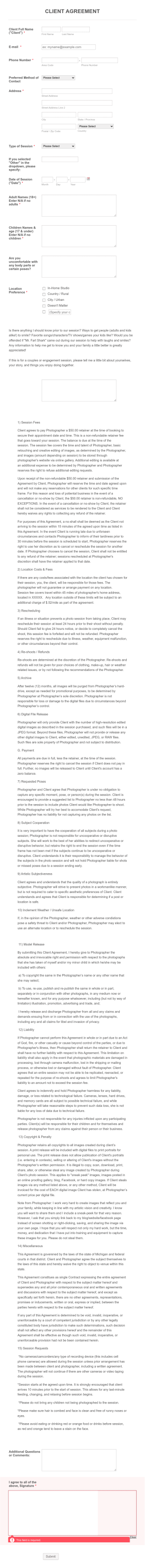 Legal Photography Contract Form Template