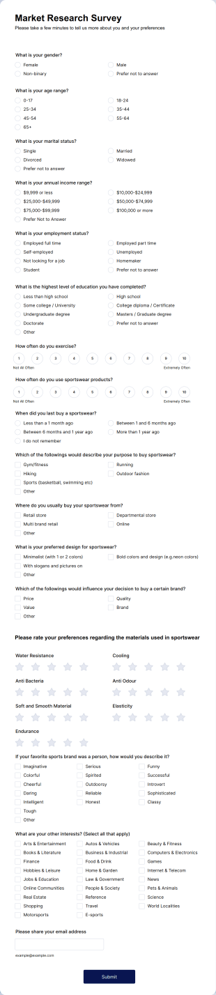 Market Research Survey Form Template