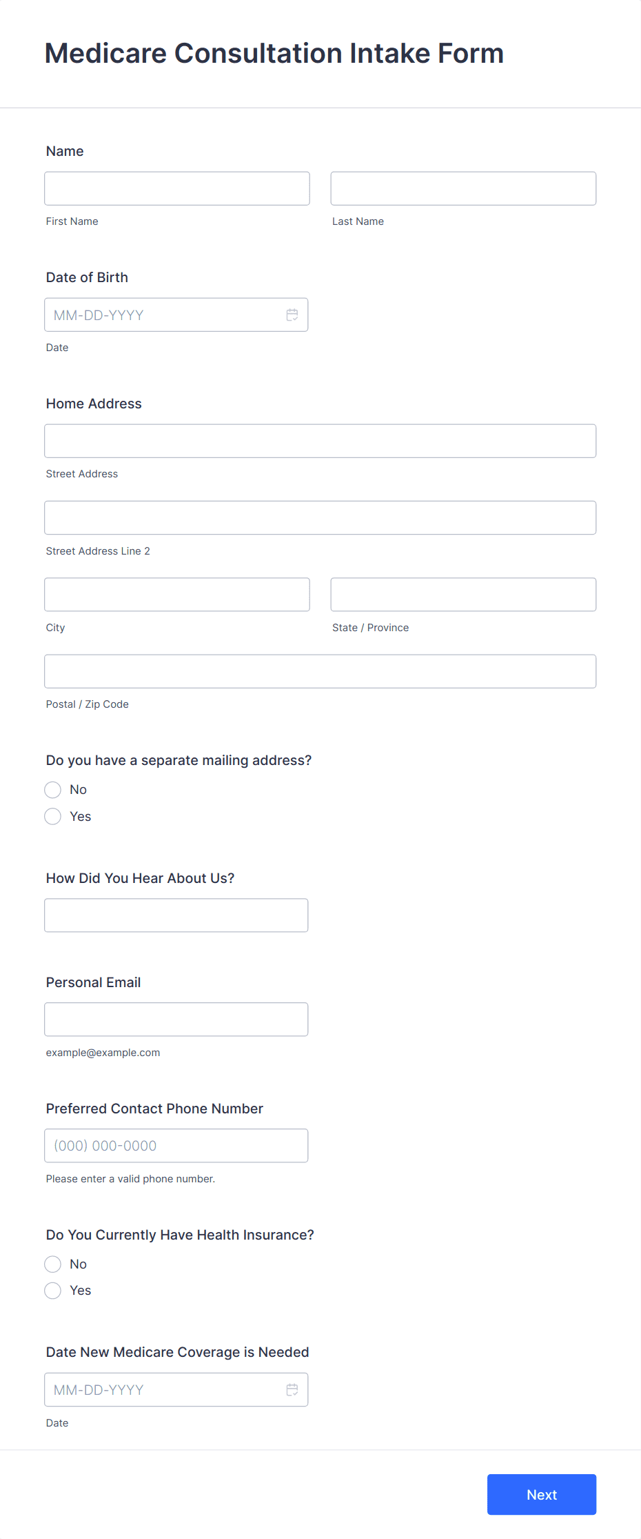 Medicare Consultation Intake Form Template | Jotform