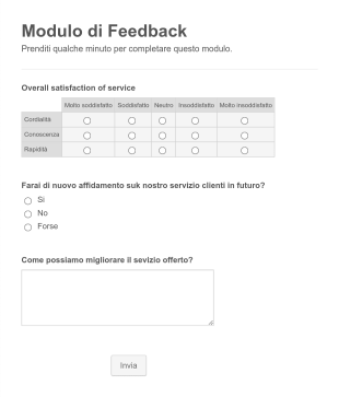 Modulo Di Feedback Sul Servizio Clienti Form Template