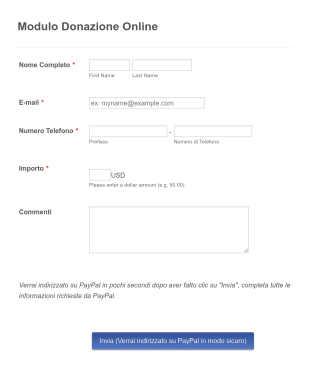 Modulo Donazione PayPal Form Template