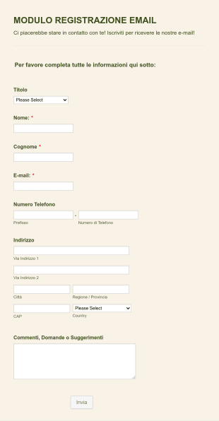 Modulo Registrazione Email Form Template