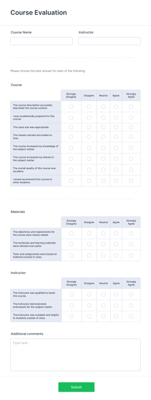 MultiPage Course Evaluation Form Template