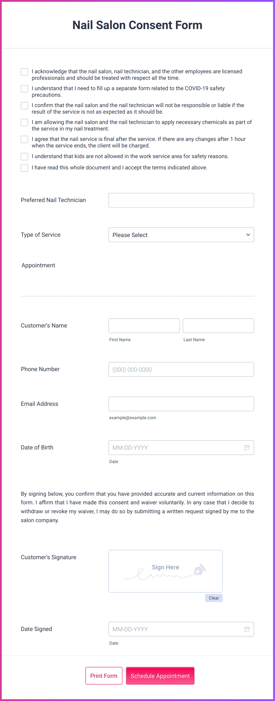 Nail Salon Consent Form Template | Jotform