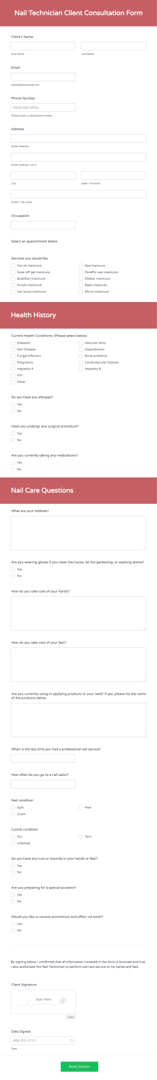 Nail Technician Client Consultation Form Template