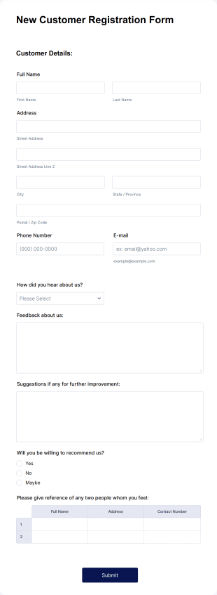 New Customer Registration Form Template