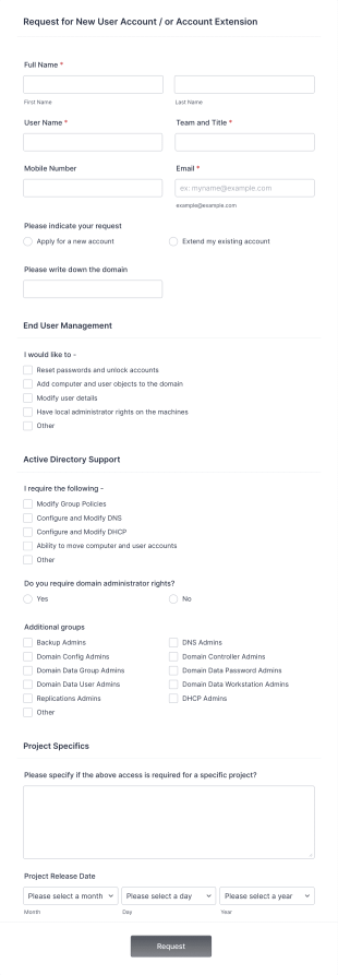 New User Request Form Template
