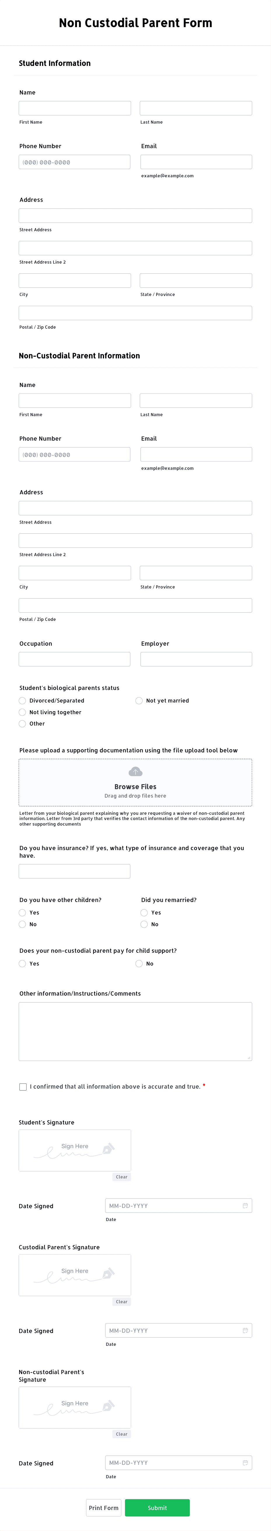 Non Custodial Parent Form Template | Jotform