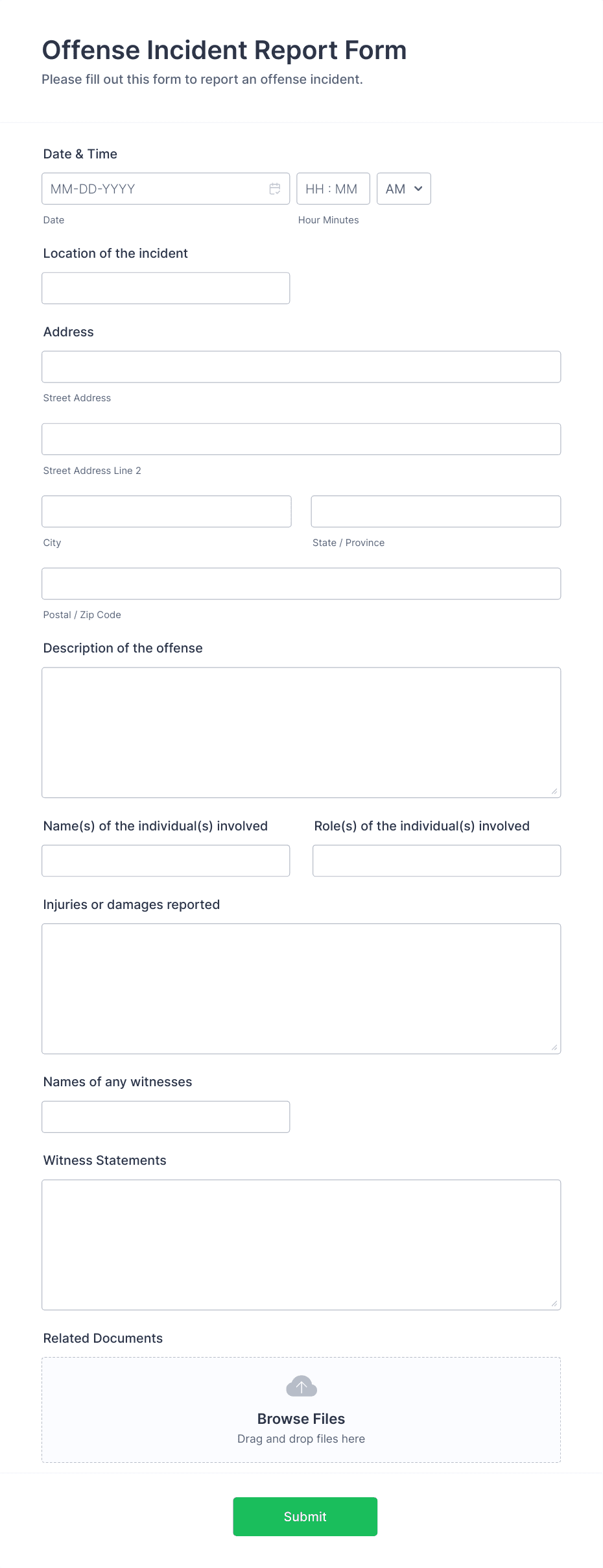 Offense Incident Report Form Template | Jotform