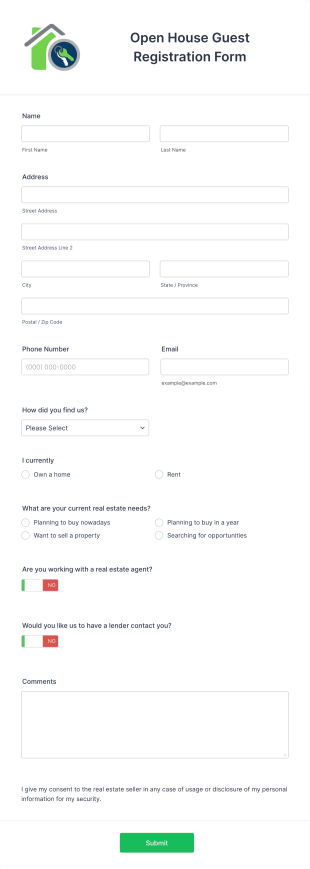 Open House Guest Registration Form Template