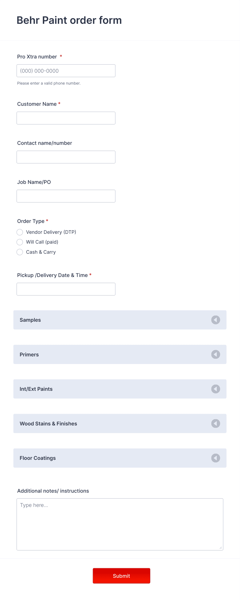 Paint Order Form Template | Jotform